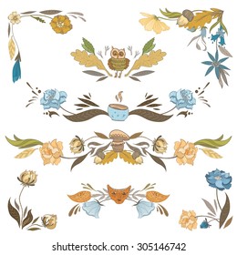 Cozy Fall Corners and Vignettes Set | Vector hand-painted sketch bouquets collection for invitation, card original design