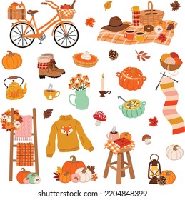 Cozy Fall Cottage Core Illustration Set.