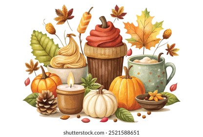 cozy fall festivities clipart vector illustration on white background