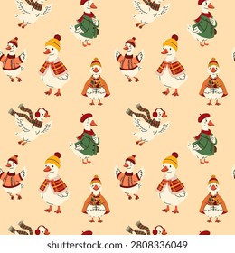 Cozy Fall Geese in Scarves Repeating Pattern