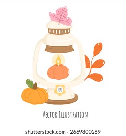 Cozy Fall Laterne Illustration | Vektorgrafik einer warmen Laterne in Herbstfarben. Ideal für herbstliche, saisonale, gemütliche und festliche Designprojekte.