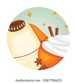 Cozy fall swater and pumpkin latte in circle vector