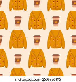 Motif harmonieux de pull d'automne et de tasse de café pour les Designs, les cartes et les affiches à thème d'automne.