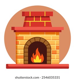 A cozy fireplace illustration, ideal for winter, holiday, and home decor themes, bringing warmth and a sense of comfort to any seasonal design.