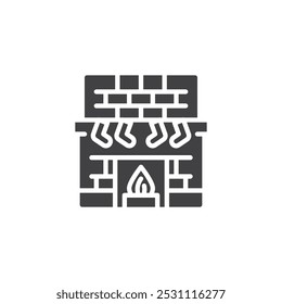 Cozy fireplace with stockings vector icon. filled flat sign for mobile concept and web design. Christmas Fireplace glyph icon. Symbol, logo illustration. Vector graphics