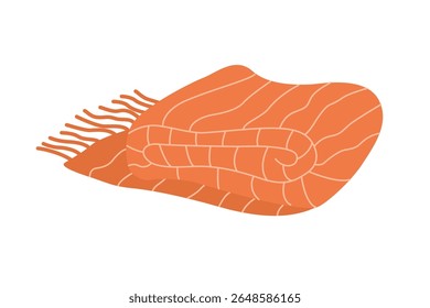Cozy folded blanket with fringe, perfect for autumn season. Hand drawn flat vector illustration