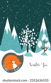 A cozy fox enjoying the winter season, perfect for winter-themed designs and children's books