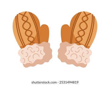 Cozy furry mittens with patter flat color vector object. Gloves intricate details and textures evoking sense of coziness illustration on white