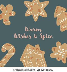 Cozy gingerbread illustration, perfect for printing on postcards, posters, and holiday decor. 