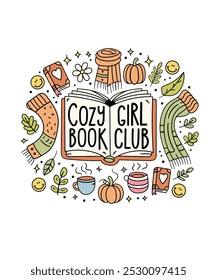 Acogedor archivo de Vector del club del libro de la muchacha, diseño moderno lindo de Bookish Artsy