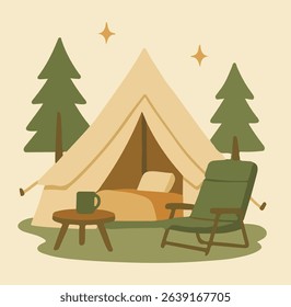 Cozy Glamping Tent Illustration Outdoors