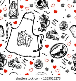 Cozy graphic pattern for St. Valentine's Day.Graphic pattern for Valentine's Day. Seamless ornament for decorating various surfaces.Hand drawing. Vector illustration.