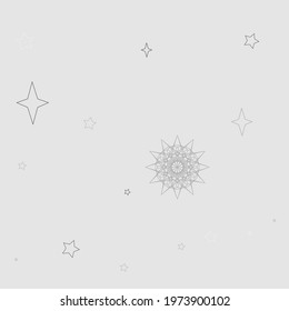 Cozy Gray Monochrome Magic Grey Wallpaper. Mystery White Pastel Mandala Chaotic Soft Design Pic. New Year Sky Silver Winter Cold Ornament. Christmas Stars Snow Holiday Snowflake Wallpaper.