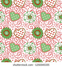 Cozy green gingerbread repeating pattern on a Christmas background use for surface,textile,wrap paper,template,holiday flyers;
printable;posters;templates;packaging;