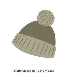 Ilustración vectorial de sombrero de punto verde acogedor en estilo plano. Arte dibujado a mano perfecto para los carteles de los Anuncios de otoño y el diseño estacional de las redes sociales