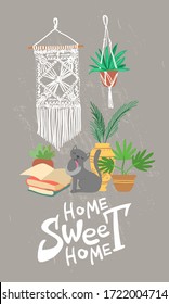 Cozy hand drawn vector set of elements. Home sweet home.