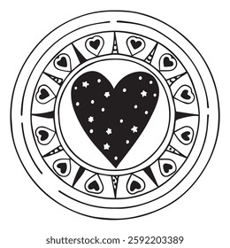 A cozy, hand-sketched mandala with a romantic theme.