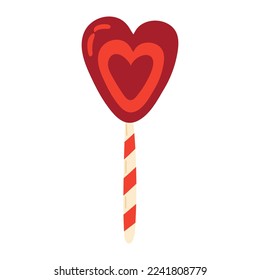 Cozy heart shaped lollipop isolated on white background for holidays celebration, time for hygge design element for new year, christmas or valentine party