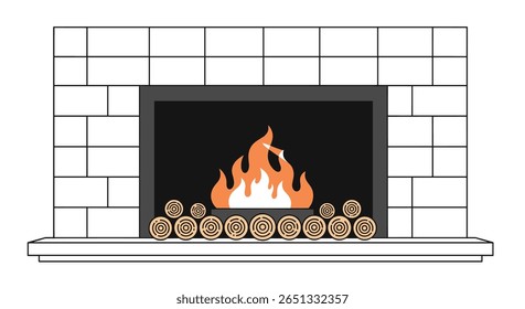 Cozy hearth fireplace with stacked logs and warm flames illuminating the brick mantel