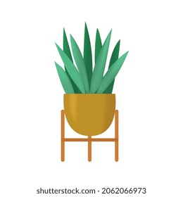 Cozy home composition with isolated image of domestic plant in flowerpot vector illustration