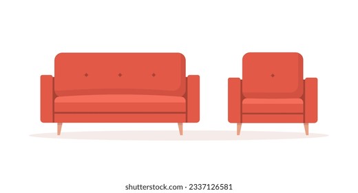 Cozy home interior design concept. Interior furniture. Sofa and armchair set. Vector illustration in flat style