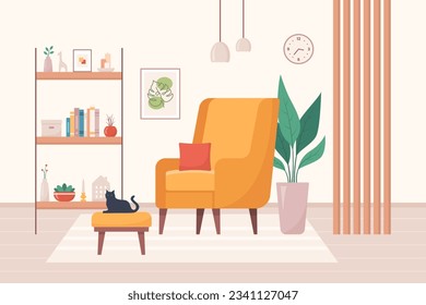 Cozy home interior design concept. Living room interior. Vector illustration in flat style