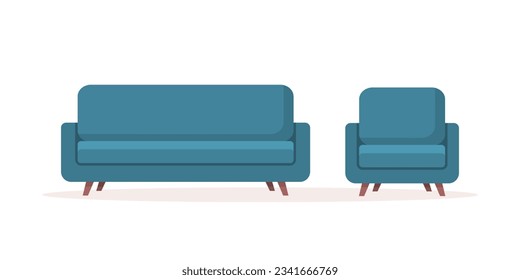 Cozy home interior design concept. Interior furniture. Sofa and armchair set. Vector illustration in flat style