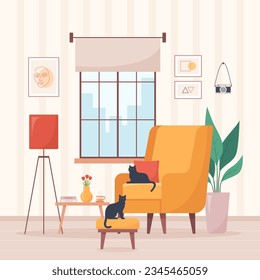 Cozy home interior design concept. Living room interior. Vector illustration in flat style