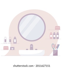 Gemütliche Inneneinrichtung. Modernes Badezimmer mit Accessoires und Kosmetik.