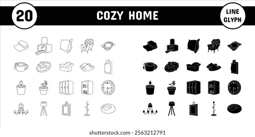 Cozy Home Lineal Color Vector Illustration Icon Sticker Set Design Materials