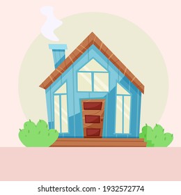 cozy home. Scandinavian style. House with panoramic windows. Vector illustration in flat style