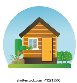  Cozy house with appletree, vector illustration, video game