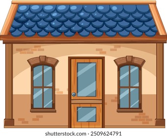 Casa acolhedora com telhado azul e janelas