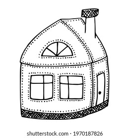 Cozy house in doodle style. Monochrome lovely hand-drawn house. Doodle vector house or cottage