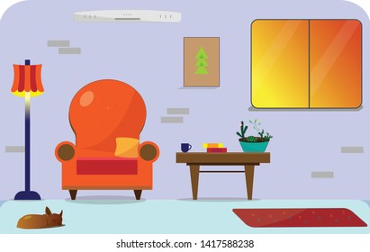 Cozy House flat illustration with lots of details.
Layers are neat and well organized.
