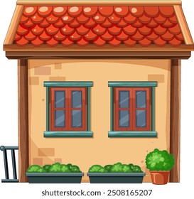 Cozy house with plants and red roof