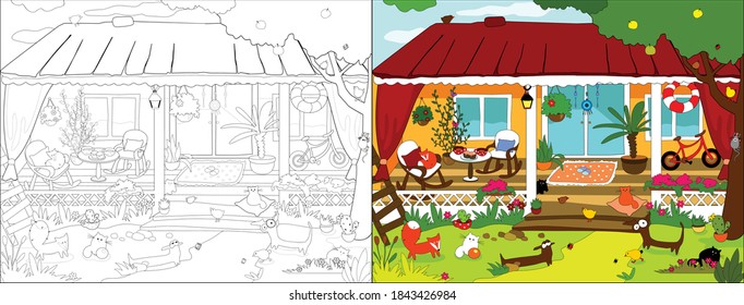 Cozy house series. Vector illustrations for coloring book.