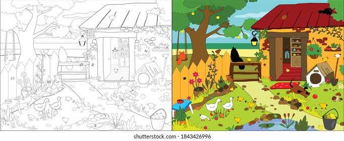 Cozy house series. Vector illustrations for coloring book.