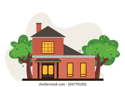 Cozy house with trees. Home. Vector illustration