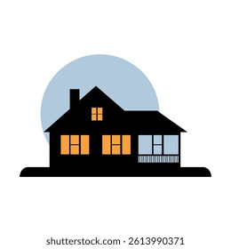Cozy House Vector Illustration for Real Estate and Home Design at Night