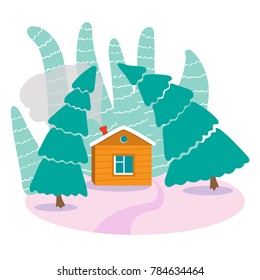A cozy house in the winter forest