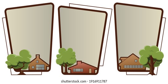 Cozy houses near trees. Illustration concept for mobile website and internet development.
