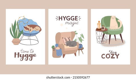 Cozy hygge cards with sleeping pets