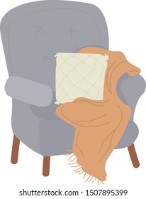 cozy hygge chair vector illustration, autumn and winter, design