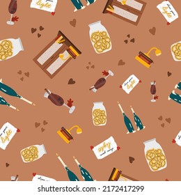 Vector acogedor e hígge, sin fisuras, traza a mano con higaditos de otoño de alta gama de ropa de temporada, comida y bebida, decoración. Se puede usar para, envolver papel, ropa de cama, cuaderno, paquetes, papel de regalo.