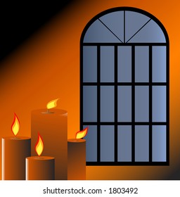 It's cozy inside - Candles by window illustration