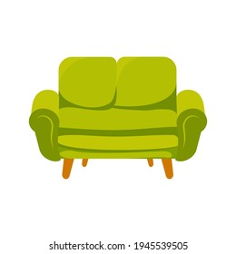 Diseño interior acogedor sofá verde ilustración plana ícono aislado colorido salón objeto de dibujos animados