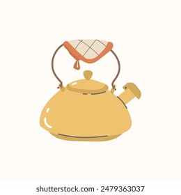 Cozy kettle with a whistle and potholder on the handle