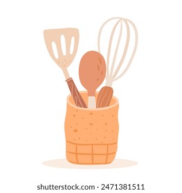 Cozy kitchen utensils set concept. Hand drawn illustration of cooking instruments isolated