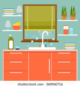 Cozy kitchen with window, sink and utensils